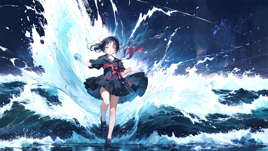 少女は荒ぶる波から逃げきれるか！