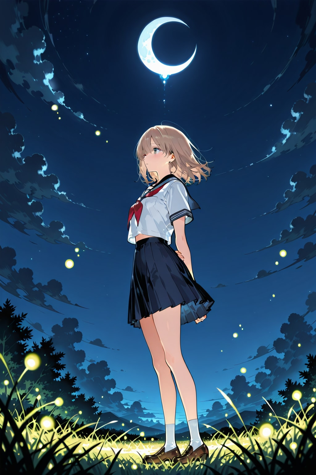 見上げた夜空と三日月