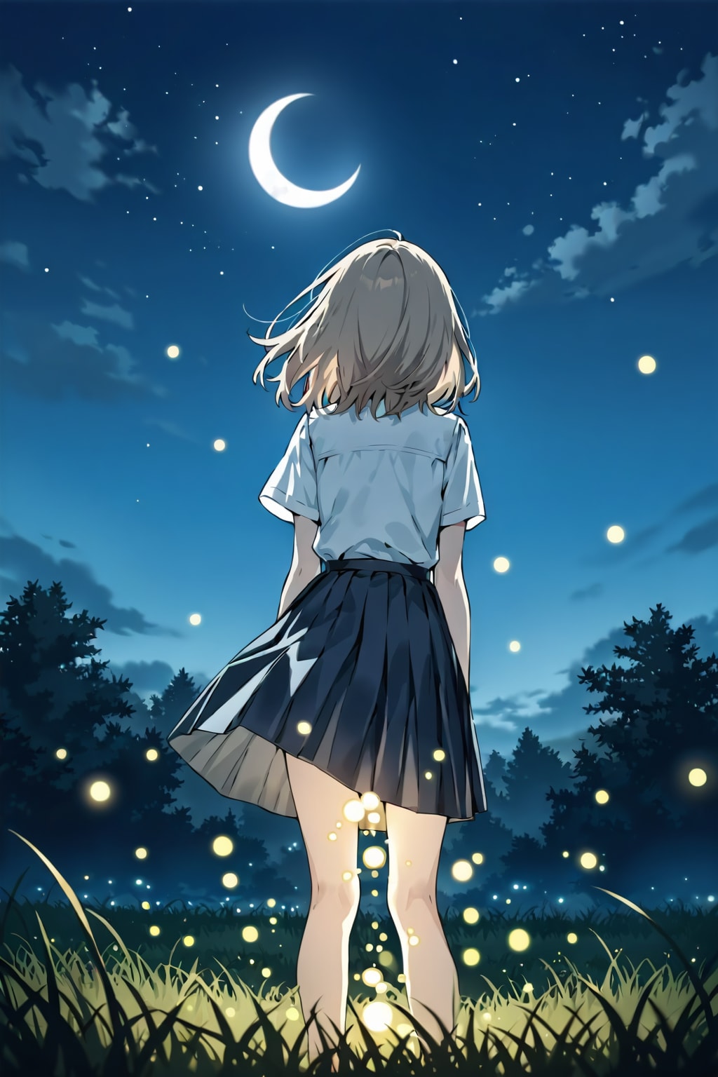 見上げた夜空と三日月