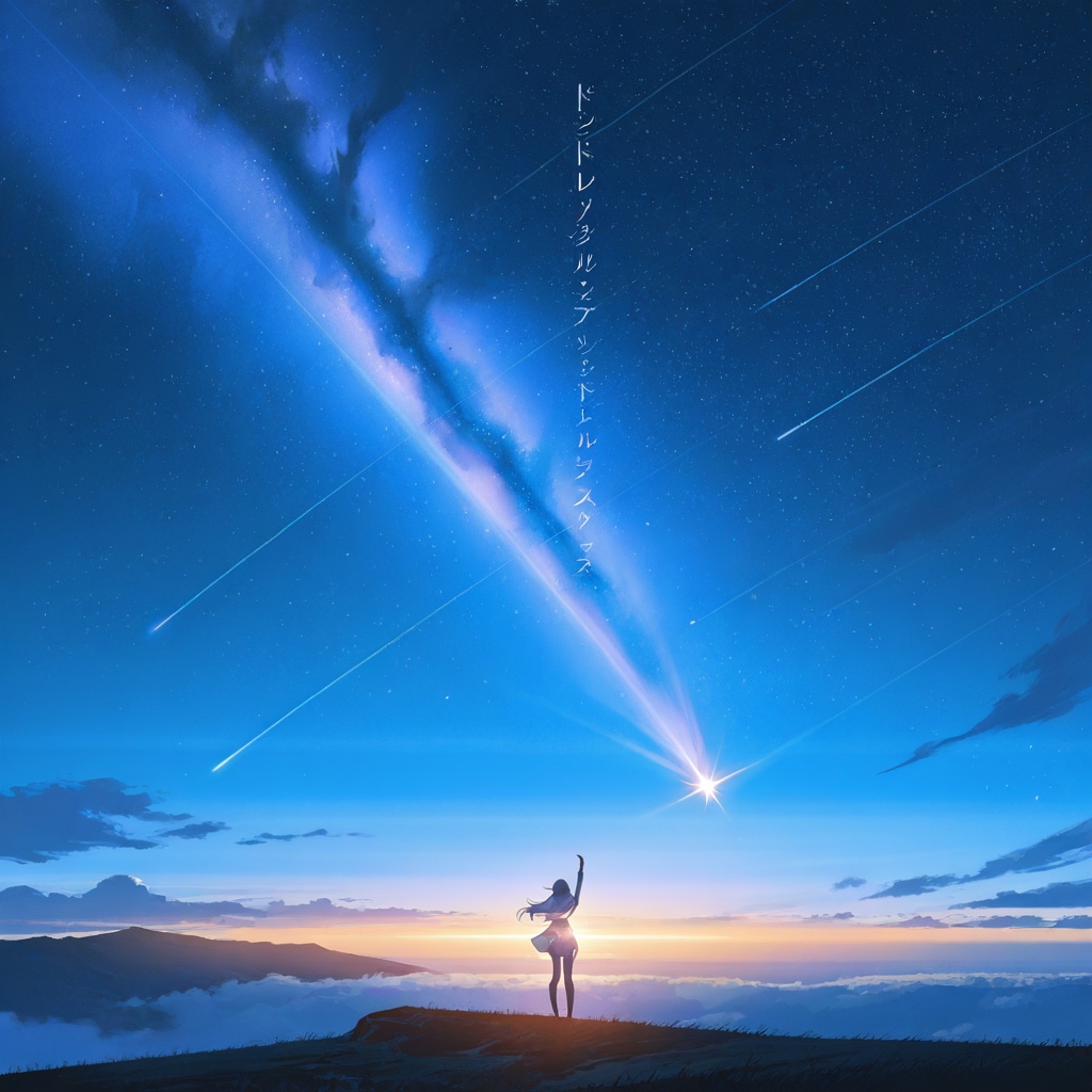 空に青い流星。夜の銀河を駆けるようだね