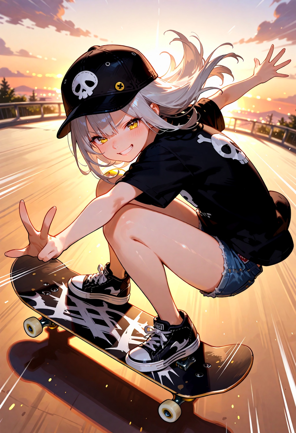 夕暮れスケートボード。