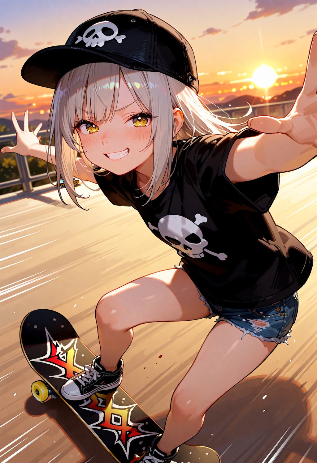 夕暮れスケートボード。