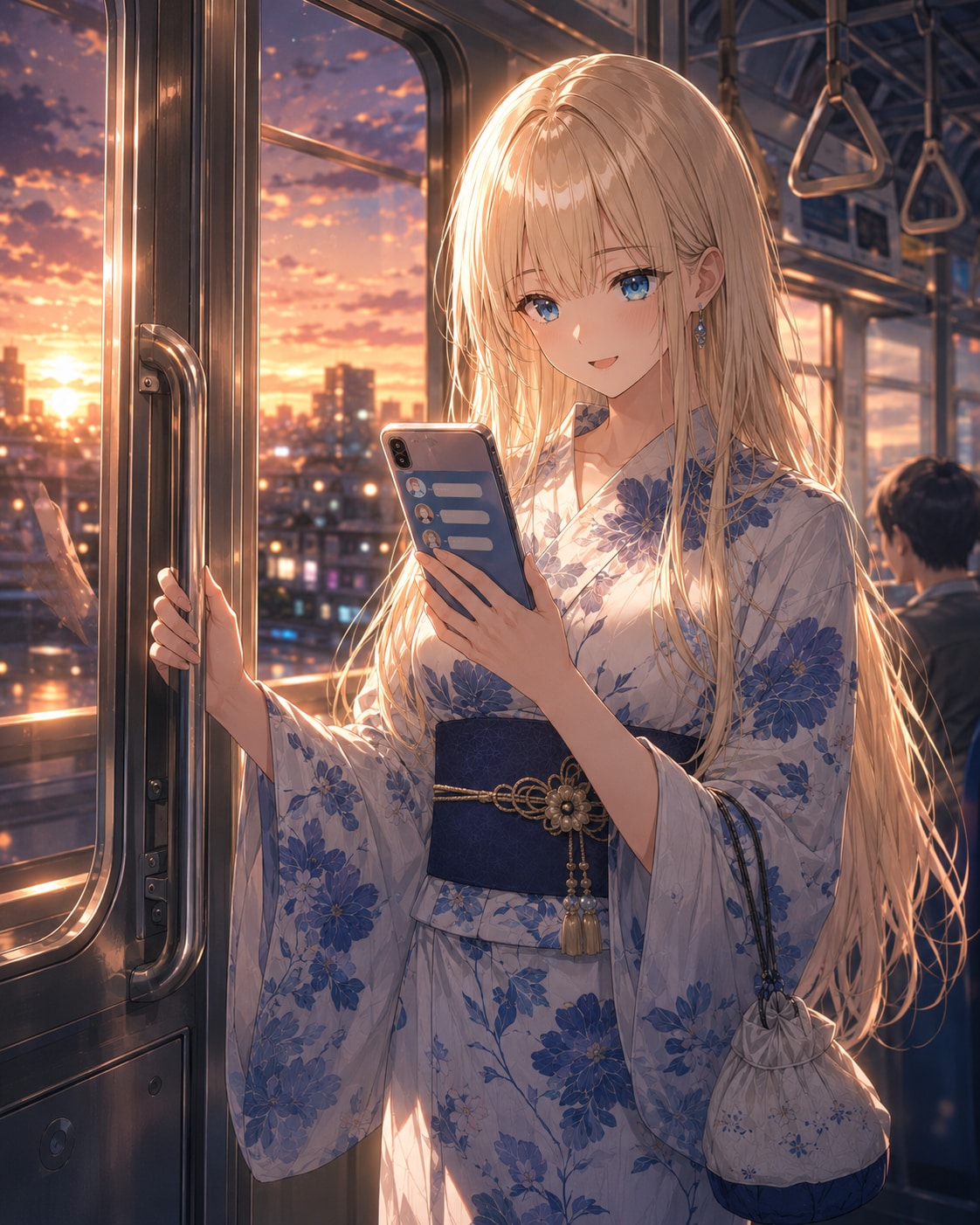 祭りに向かう電車