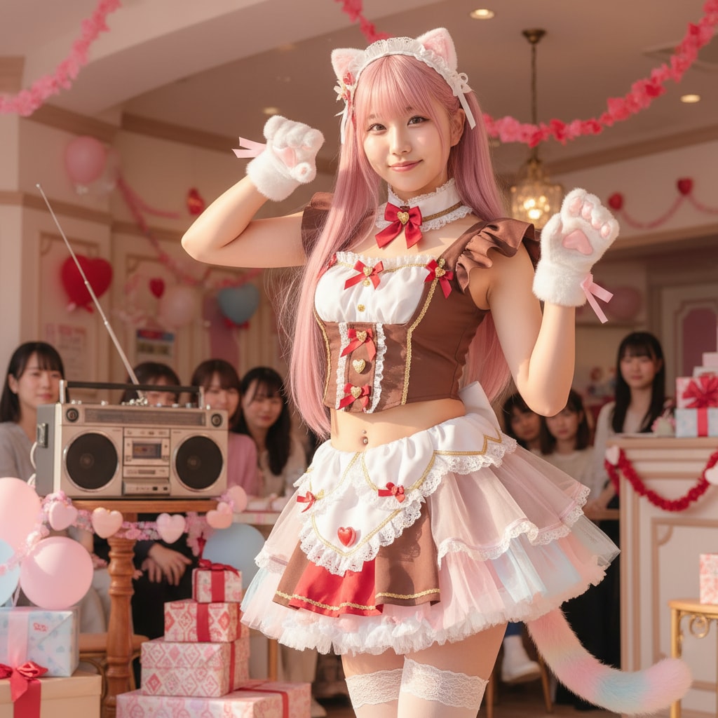 ももツイにゃん。2月13日 #世界ラジオデー。バレンタインメイド。 | の人気AIイラスト・グラビア