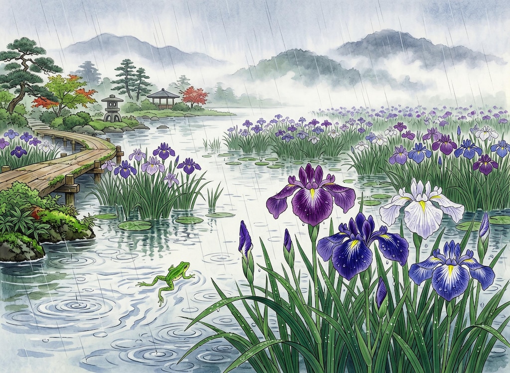 蛙と花菖蒲と・