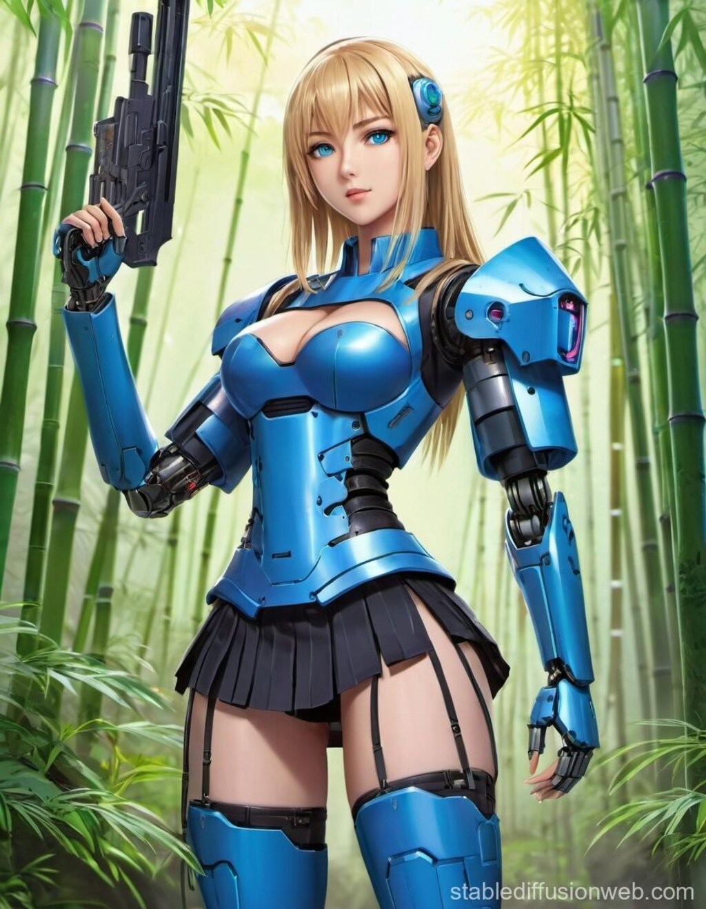 銃を構えるサイボーグ少女