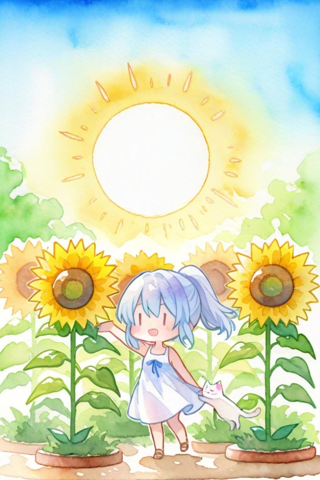 猫と青髪ちゃん