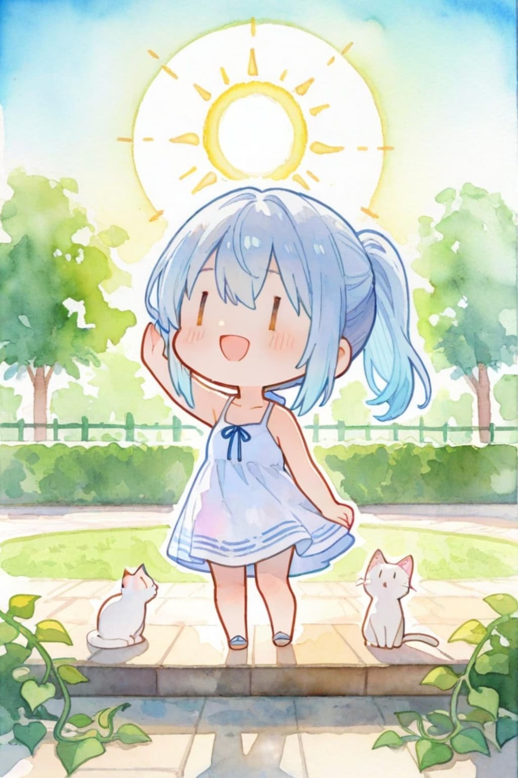 猫と青髪ちゃん