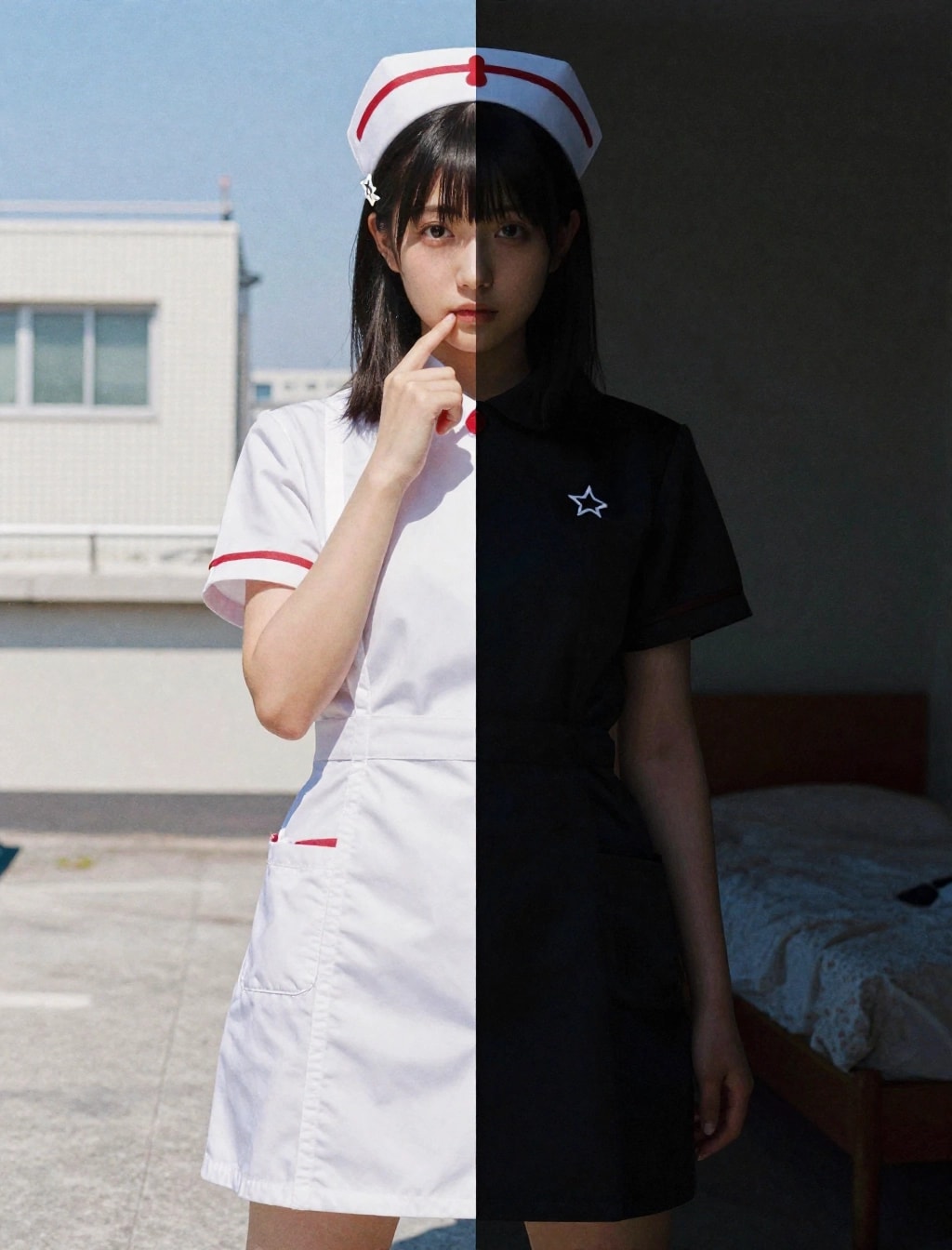 【50/50】ナースの昼と夜のハーフアンドハーフ（全年齢版） | の人気AIイラスト・グラビア