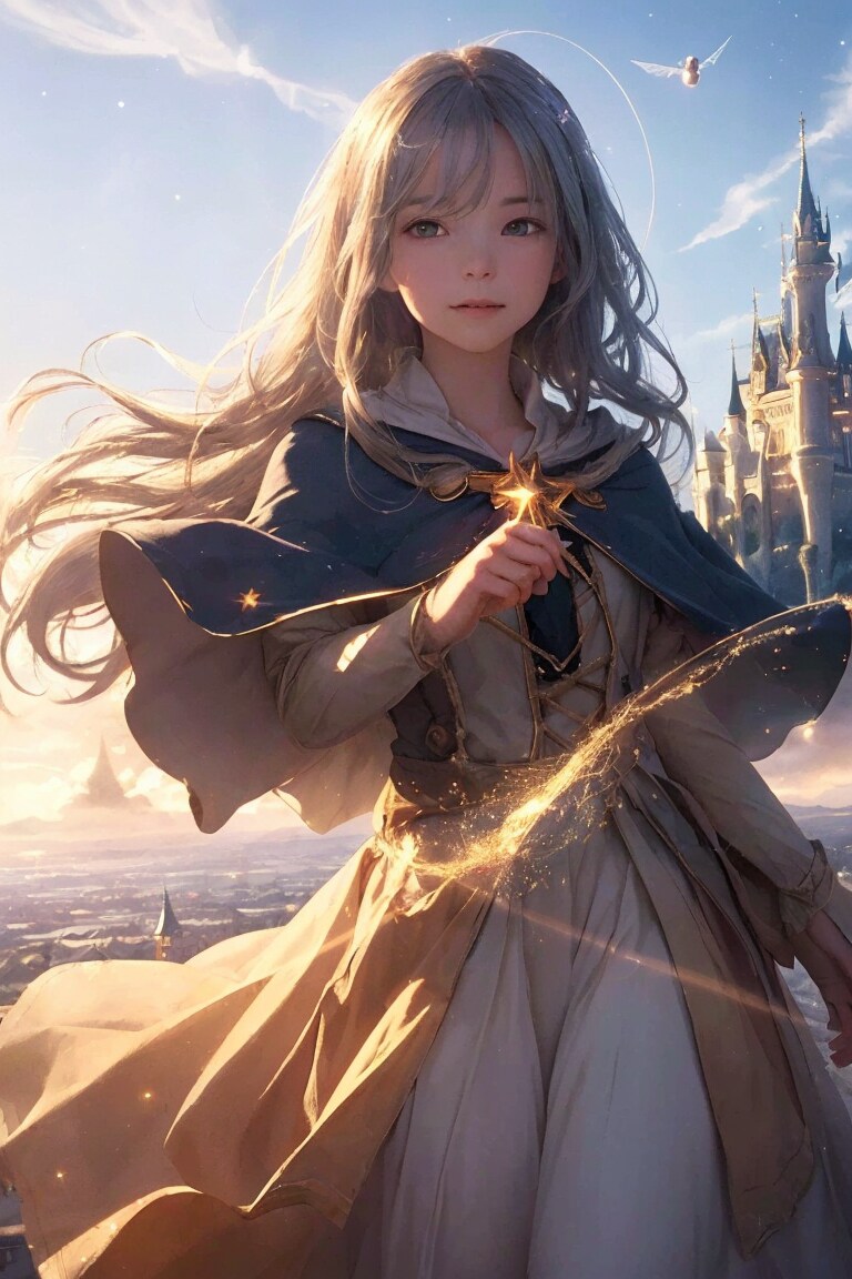 空中に浮かぶ城と天空の魔法使い
