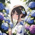 紫陽花と浴衣少女 6枚目