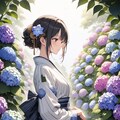 紫陽花と浴衣少女 5枚目