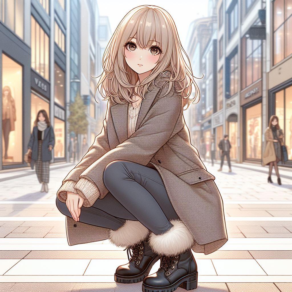 カジュアルなコートとファーの付いたブーツ🧥👢