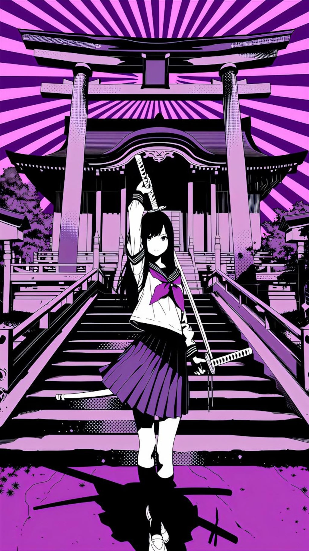 紫の神社で剣を振るう少女の誓