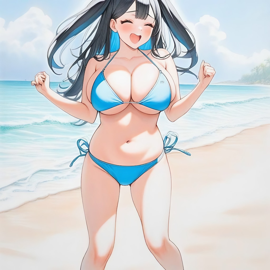 ビキニで飛び跳ねる