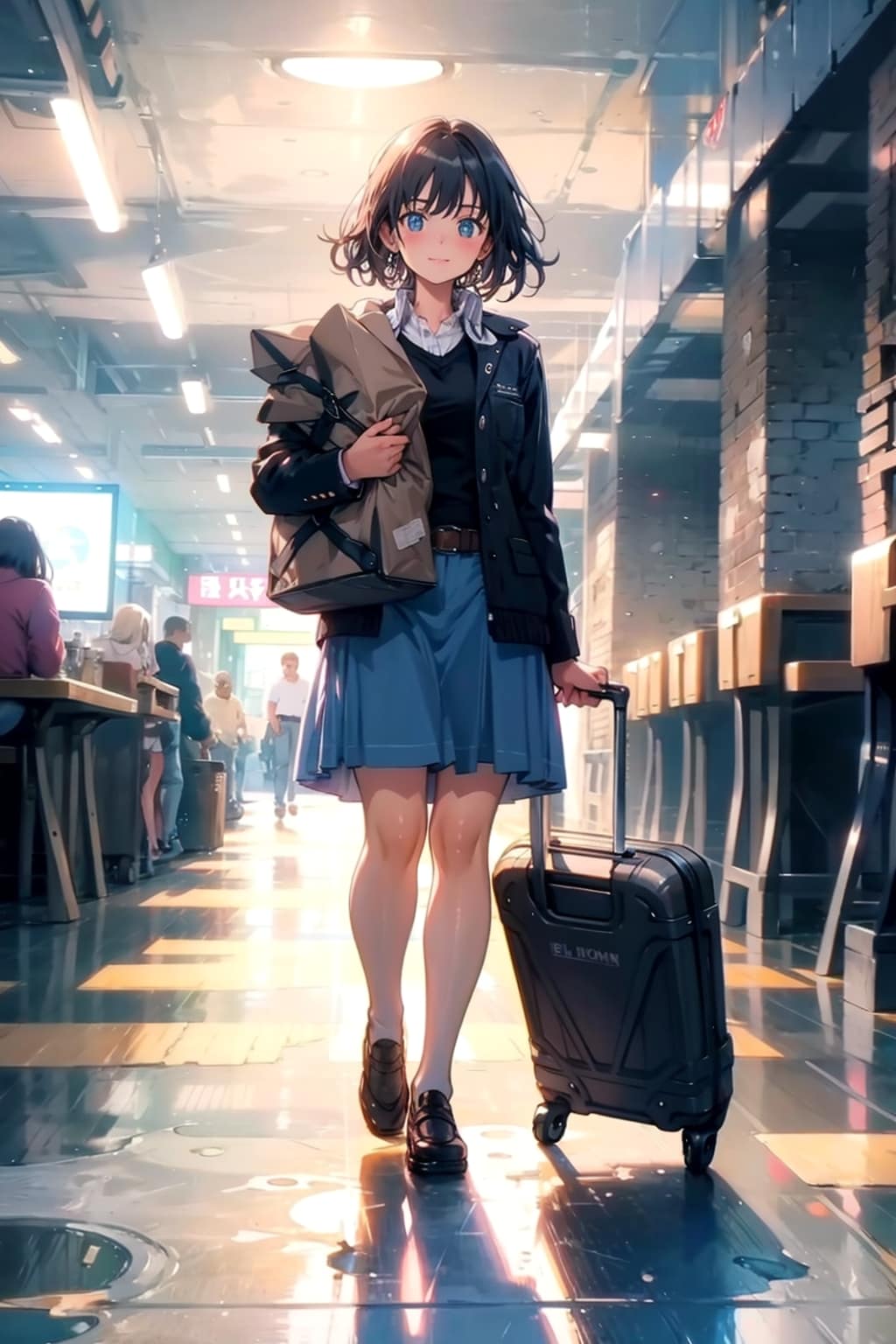 荷物を運ぶ黒いネコ