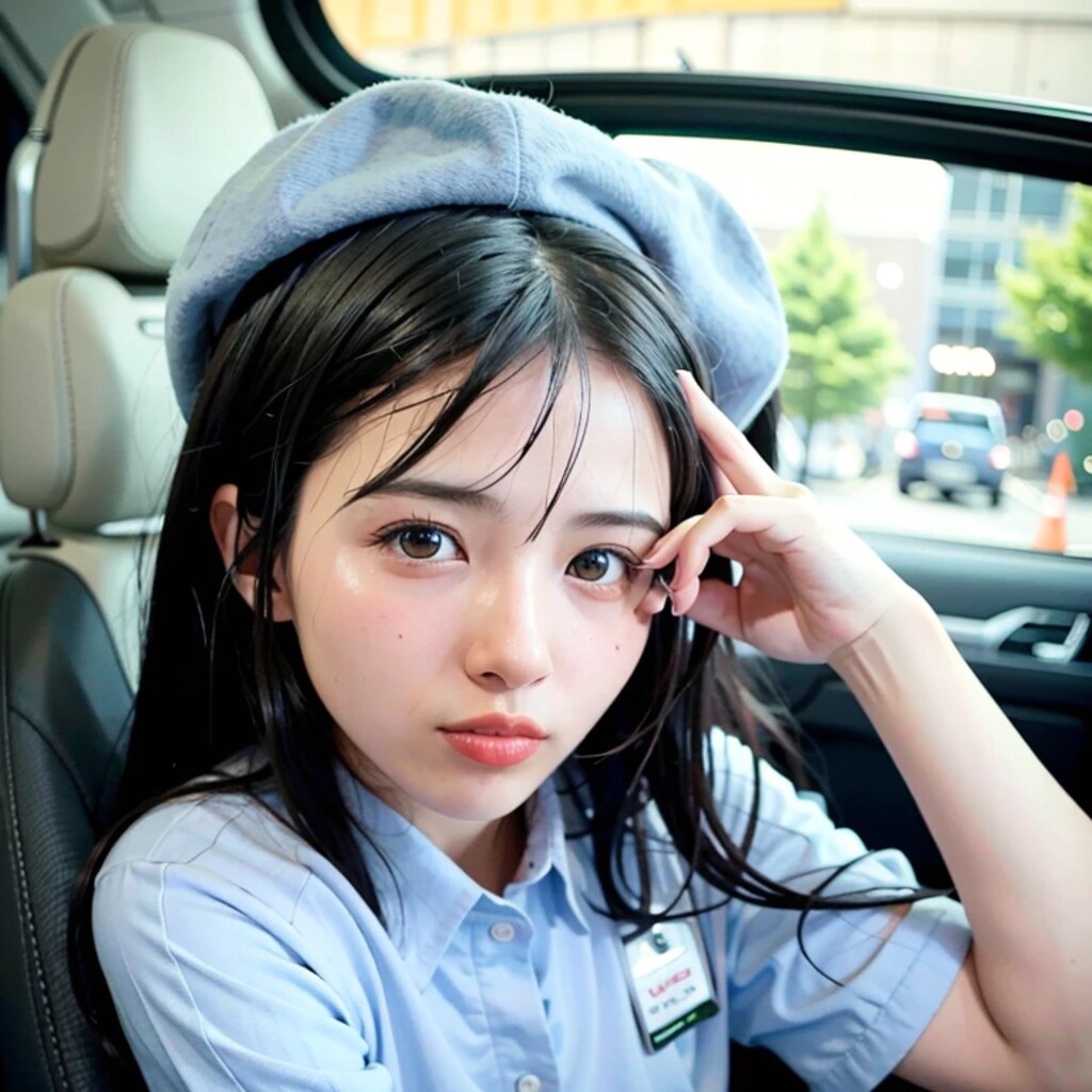 黒髪ロングで車内の美女６７