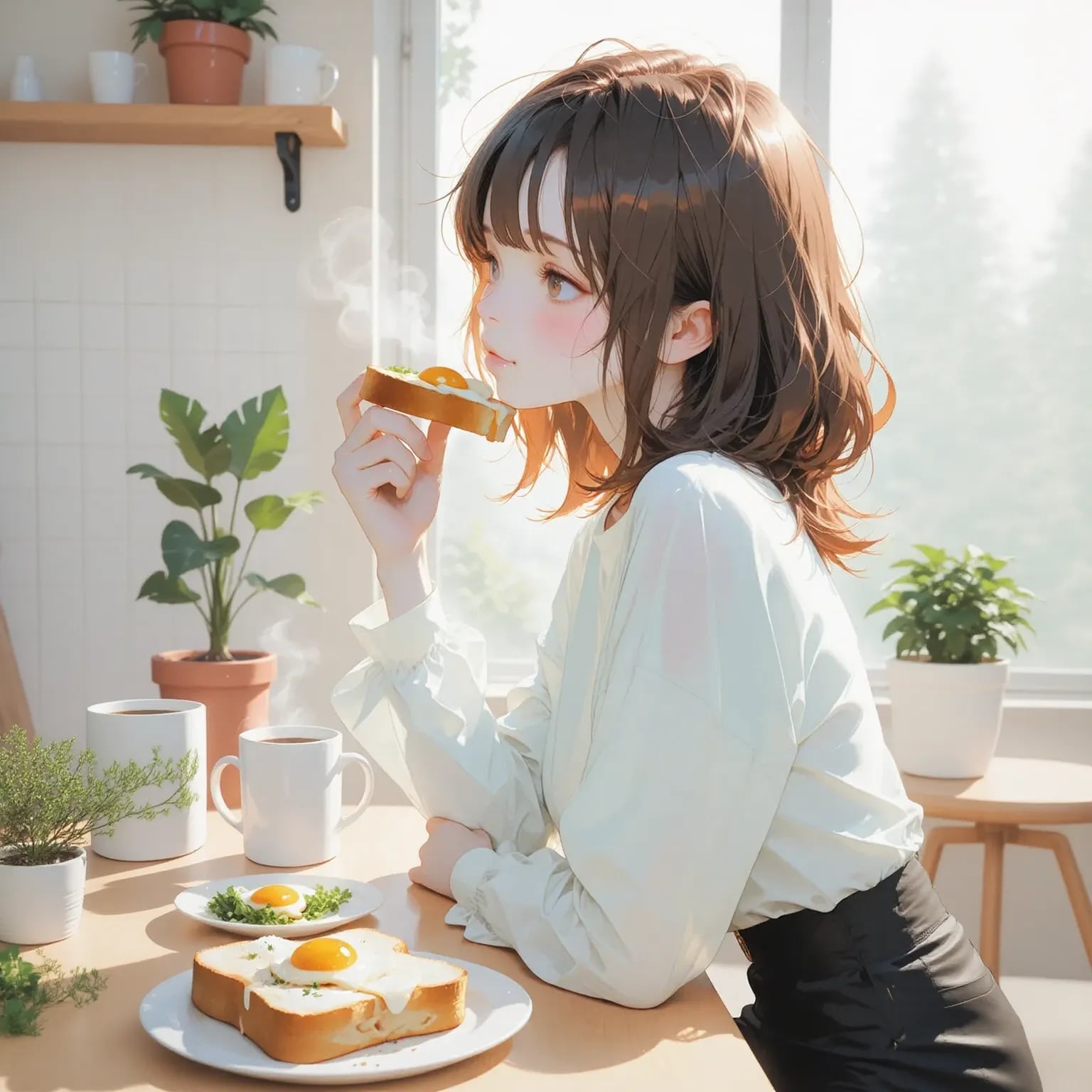 「ぼーっとしてないで早く食べなさい。今日から仕事でしょ」 | の人気AIイラスト・グラビア