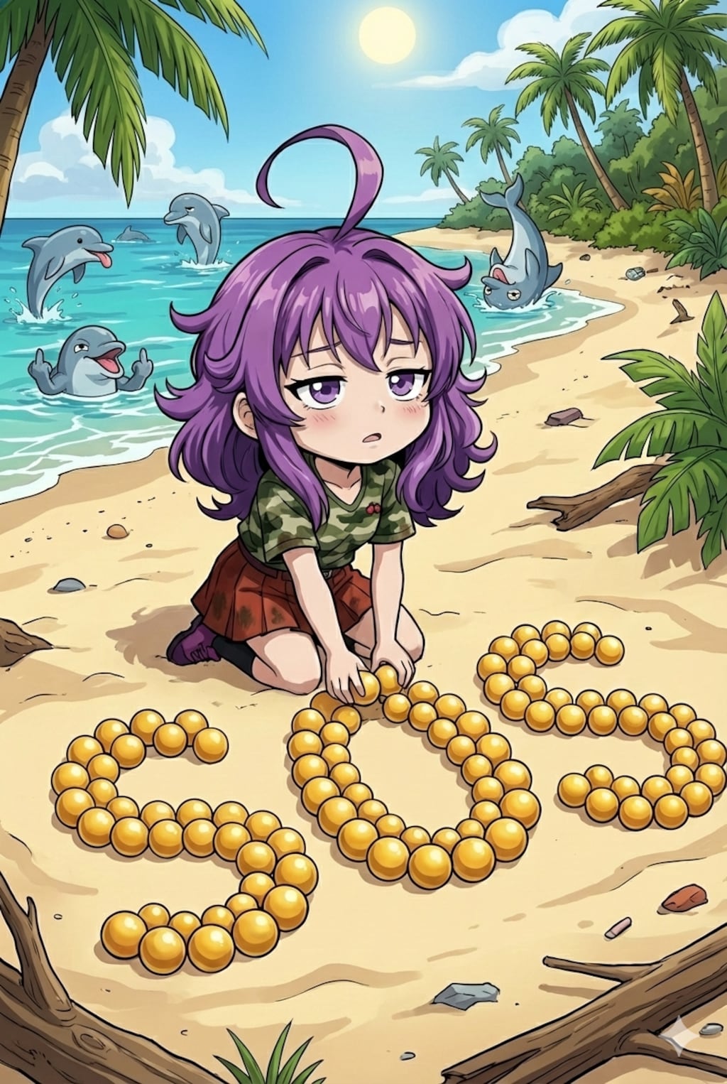 無人島の紫髪ちゃん