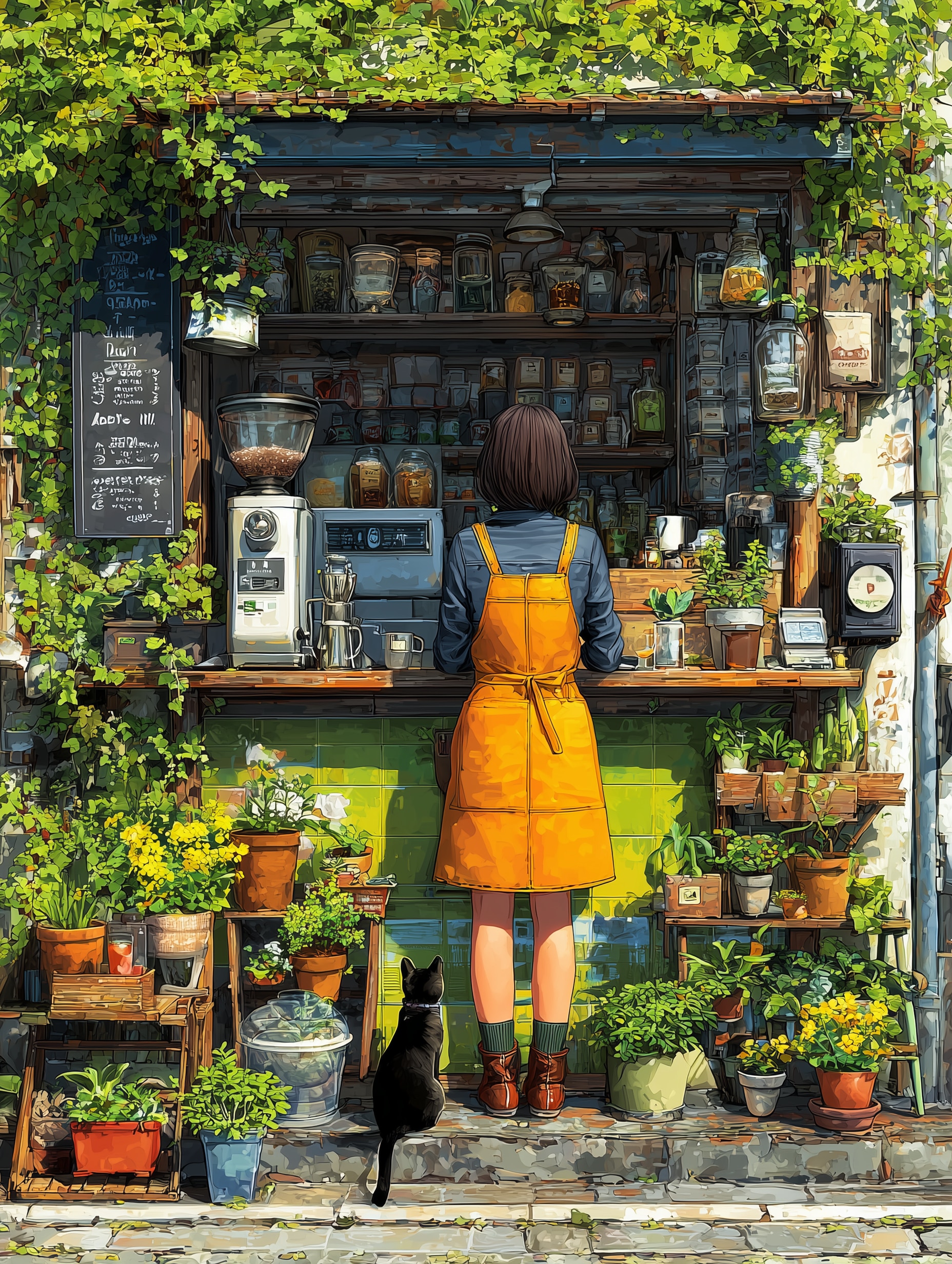 緑に包まれた小さな喫茶店 | の人気AIイラスト・グラビア