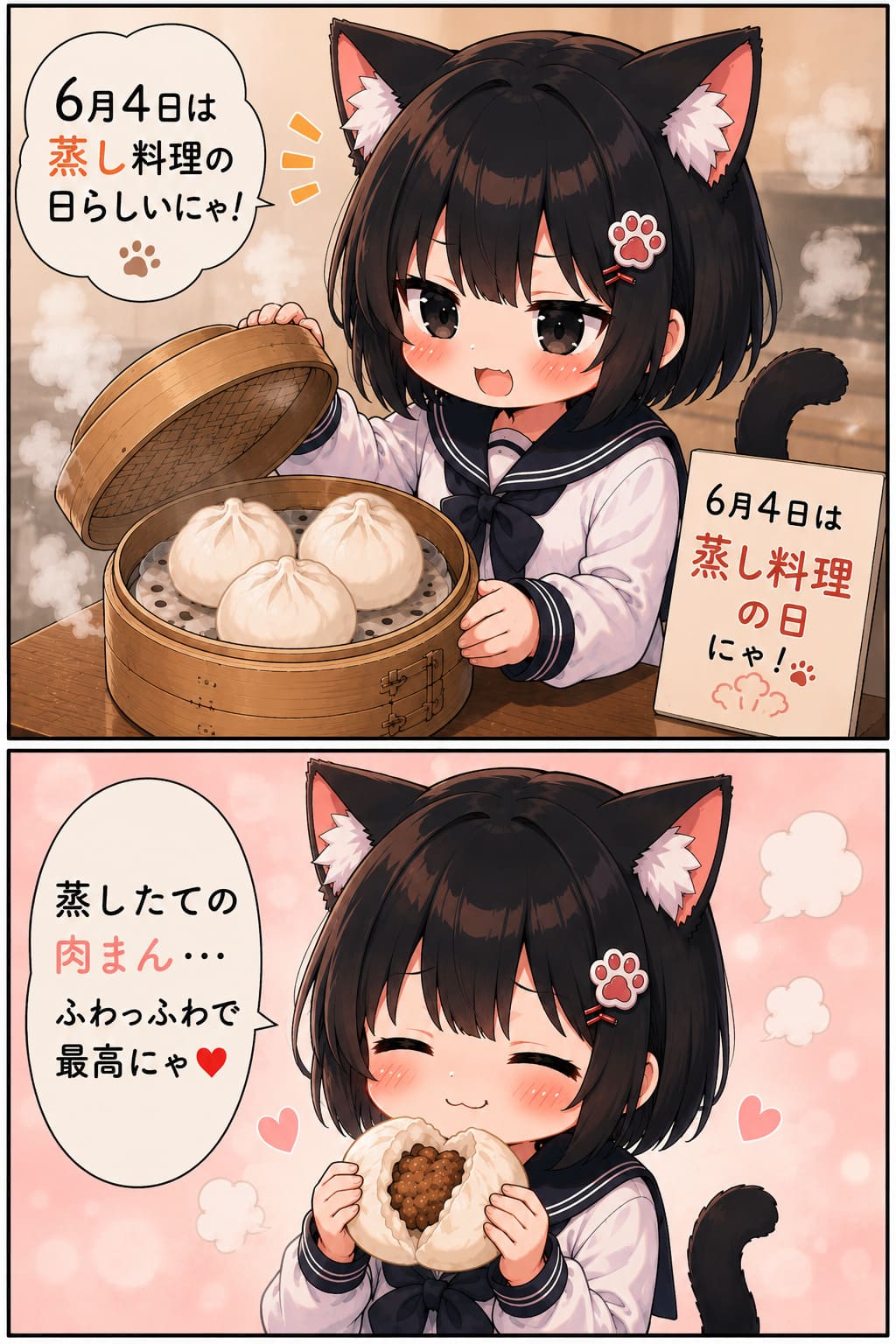 2コマ漫画 : 2026.06.04 「蒸し料理の日」