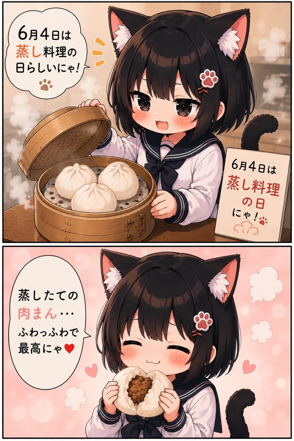 2コマ漫画 : 2026.06.04 「蒸し料理の日」