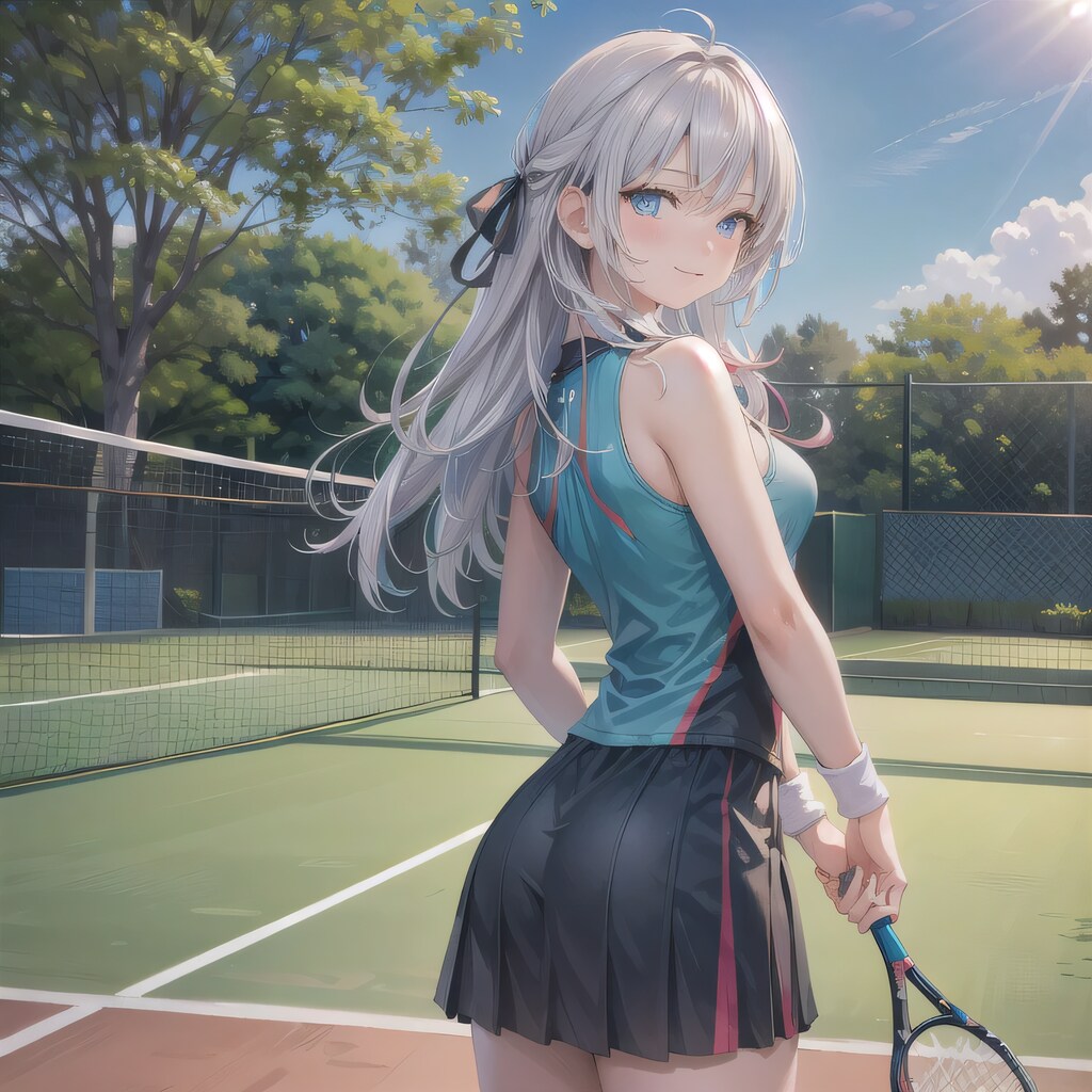 灰髪ロングでテニスウェアの少女２