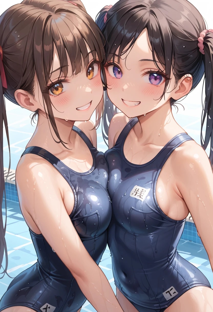 双子スク水乳合わせ