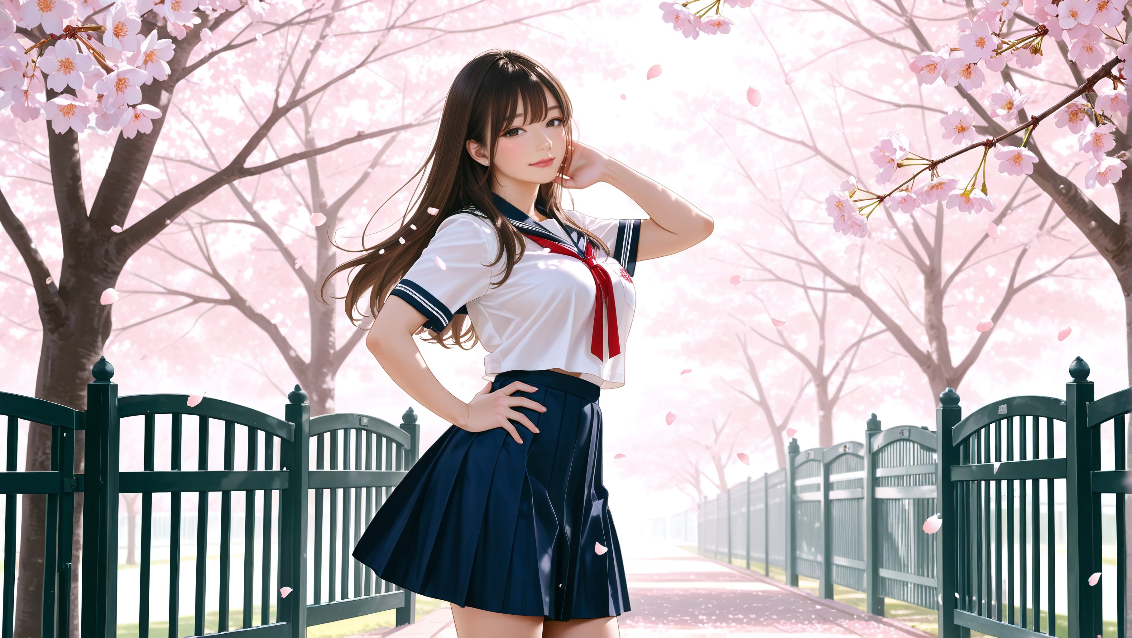 桜の並木道で