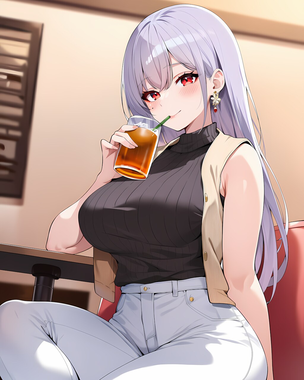 ☕サロンの休憩タイム✨ジレの大人コーデ💋