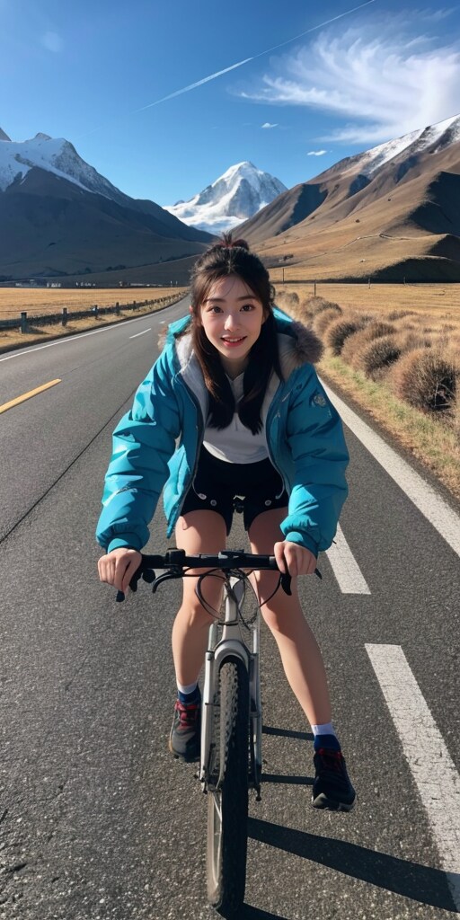 山を見ながらサイクリング
