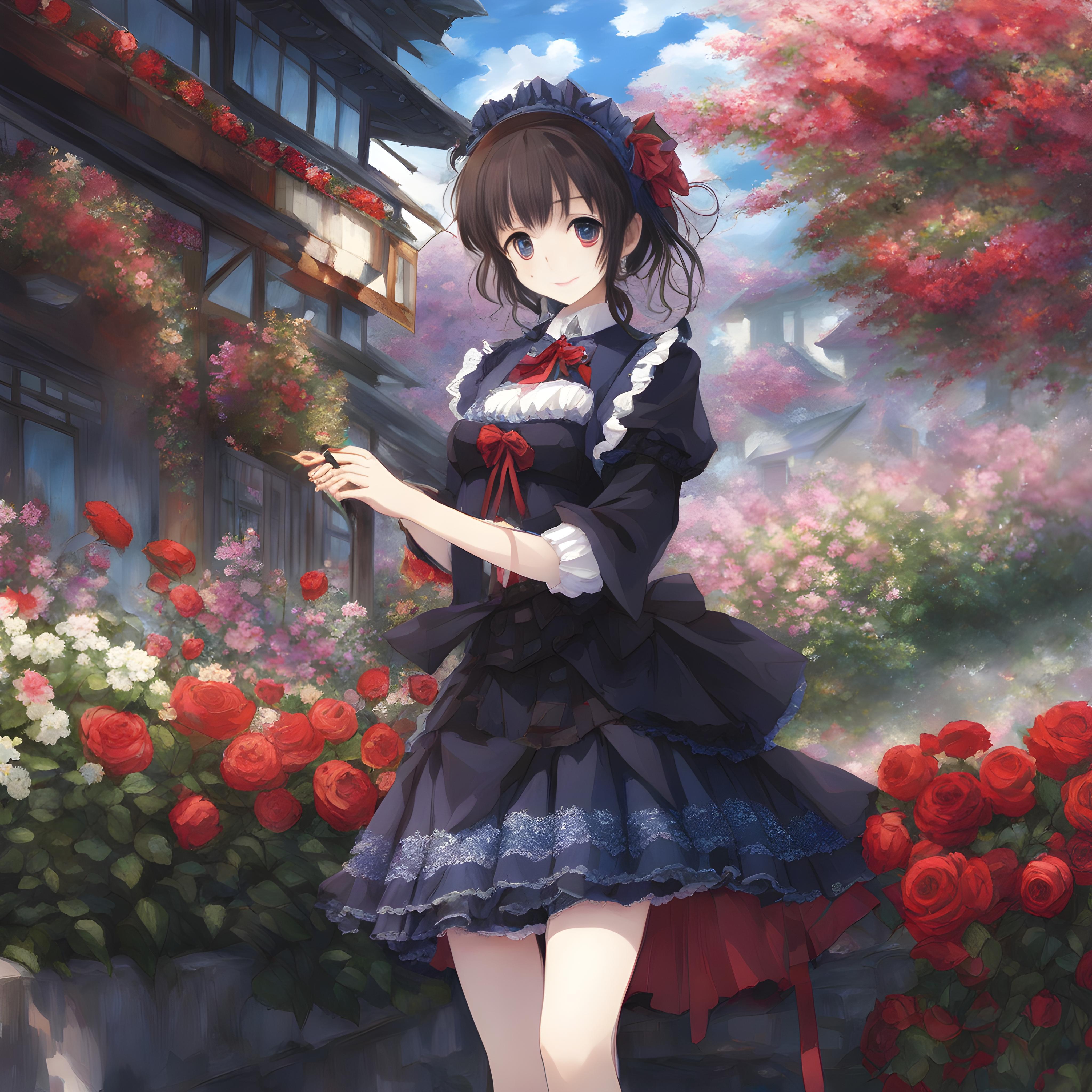 春のほほえみ、深紅のバラに囲まれて