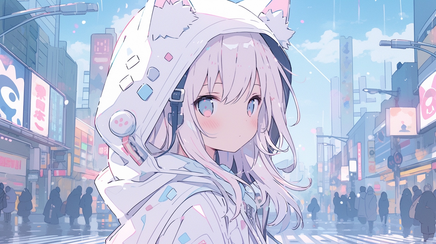 ネオン街の白猫少女の冒険 | の人気AIイラスト・グラビア