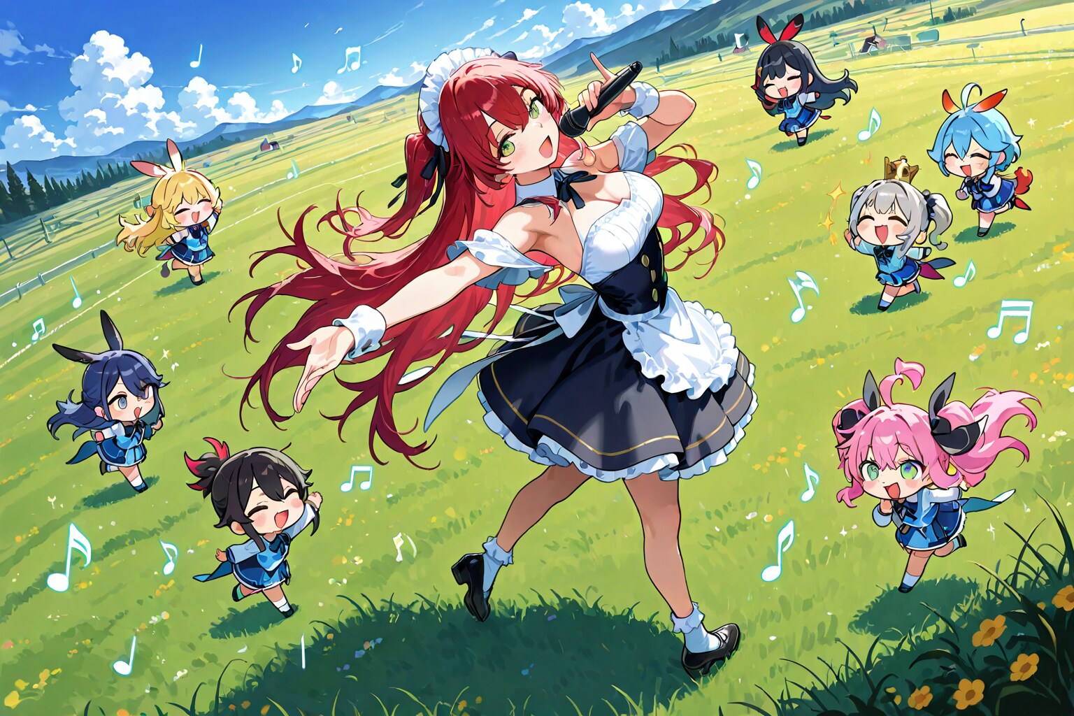 草原で歌うメイド（春 | の人気AIイラスト・グラビア