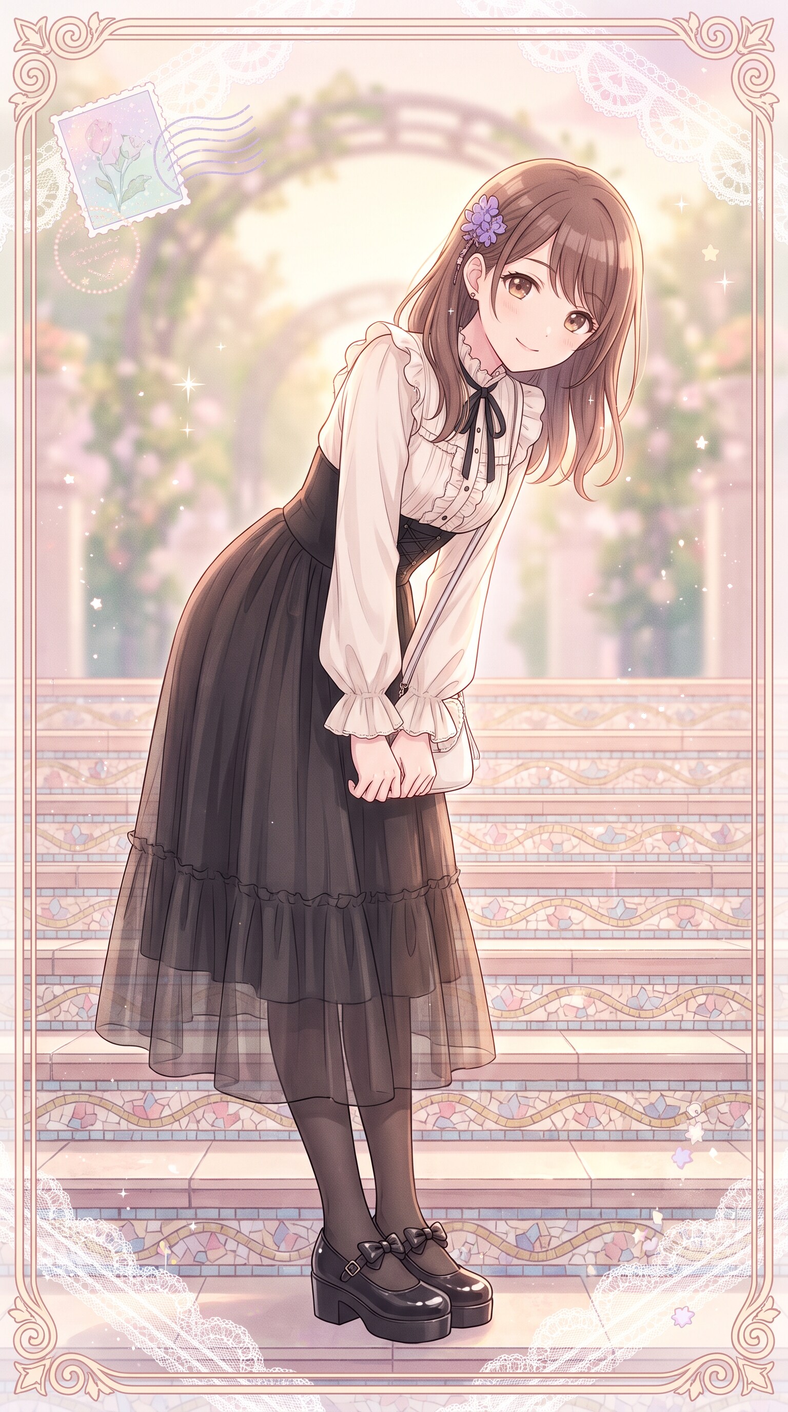 階段に佇む陽光の少女