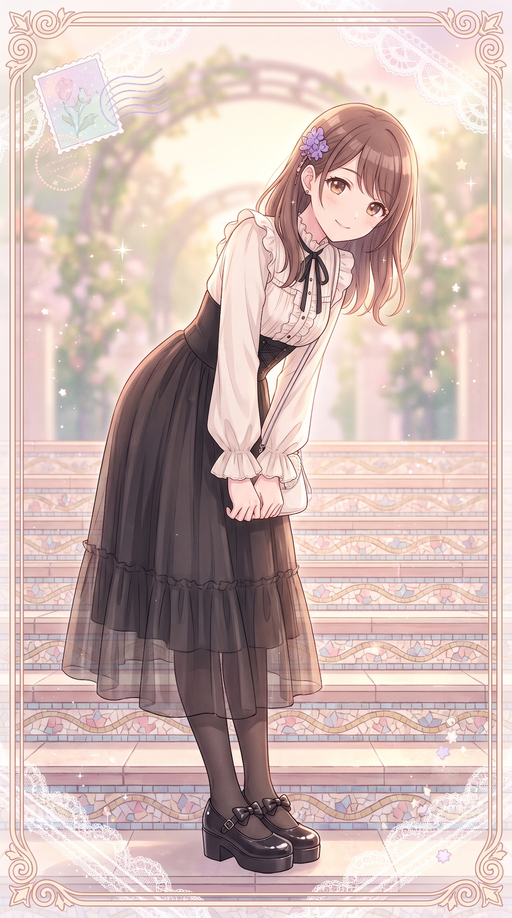 階段に佇む陽光の少女