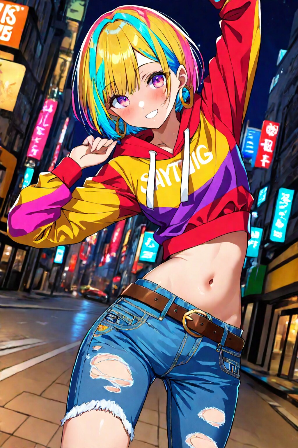 へそ出し女友達と夜遊び