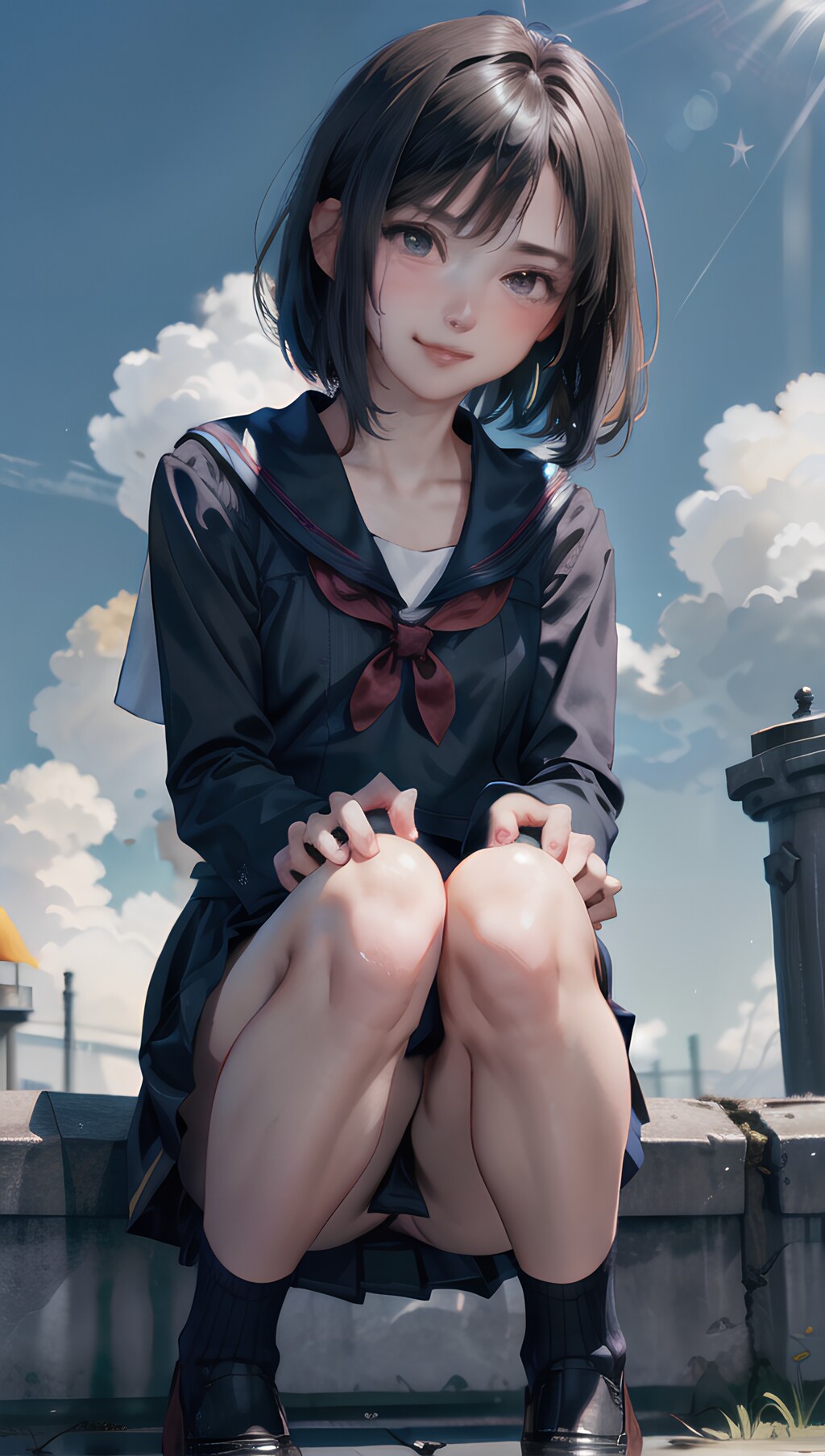 しゃがむセーラー服女子