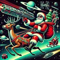 SF風、宇宙海賊船トナカイそりに乗りクリスマス銀河を駆けるダンディな伝説の宇宙サンタクロース 5枚目