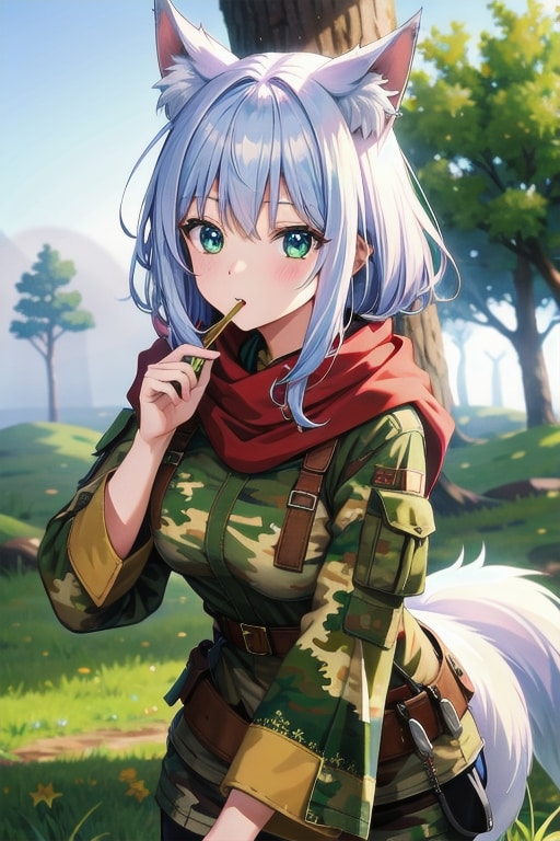 森林地帯で休憩中の狼っ娘兵士🐺