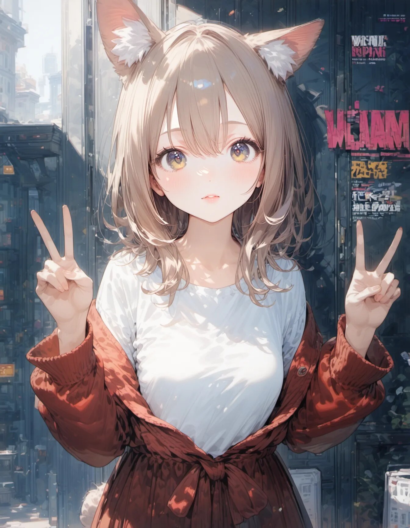 Two Signs Beneath a Neon Afternoon | の人気AIイラスト・グラビア