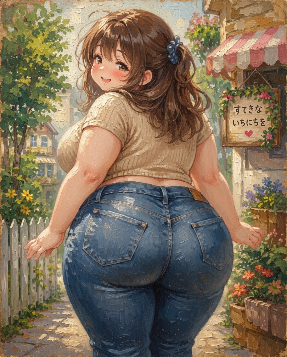 デニムのむちむちおねえさんの後ろ姿