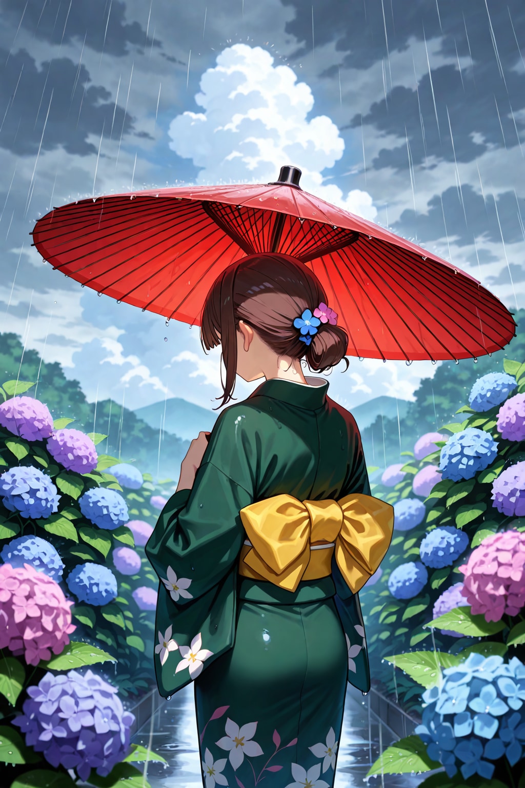 和傘と紫陽花