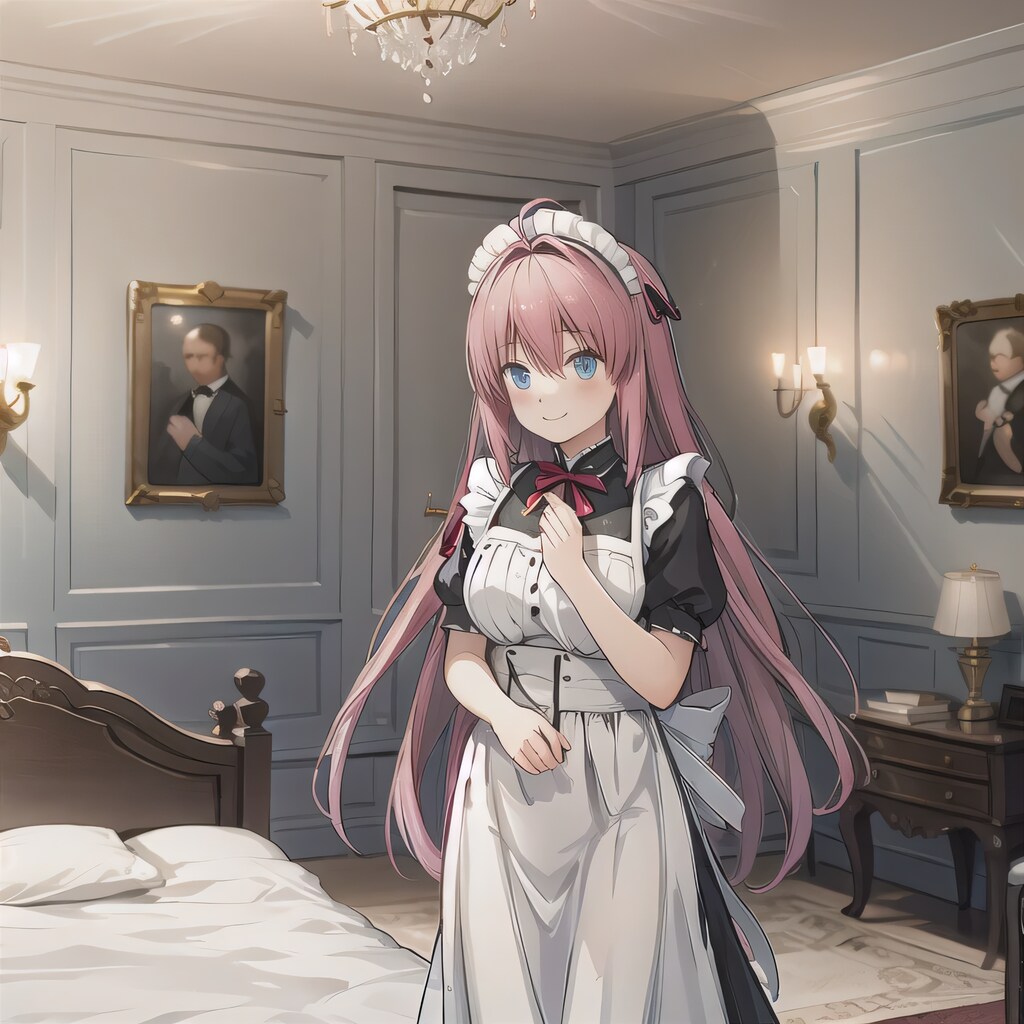 ピンク髪ロングでメイド服の少女