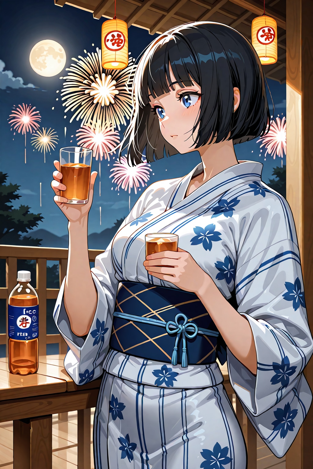 浴衣姿の黒髪栞さん(ちちぷい版)