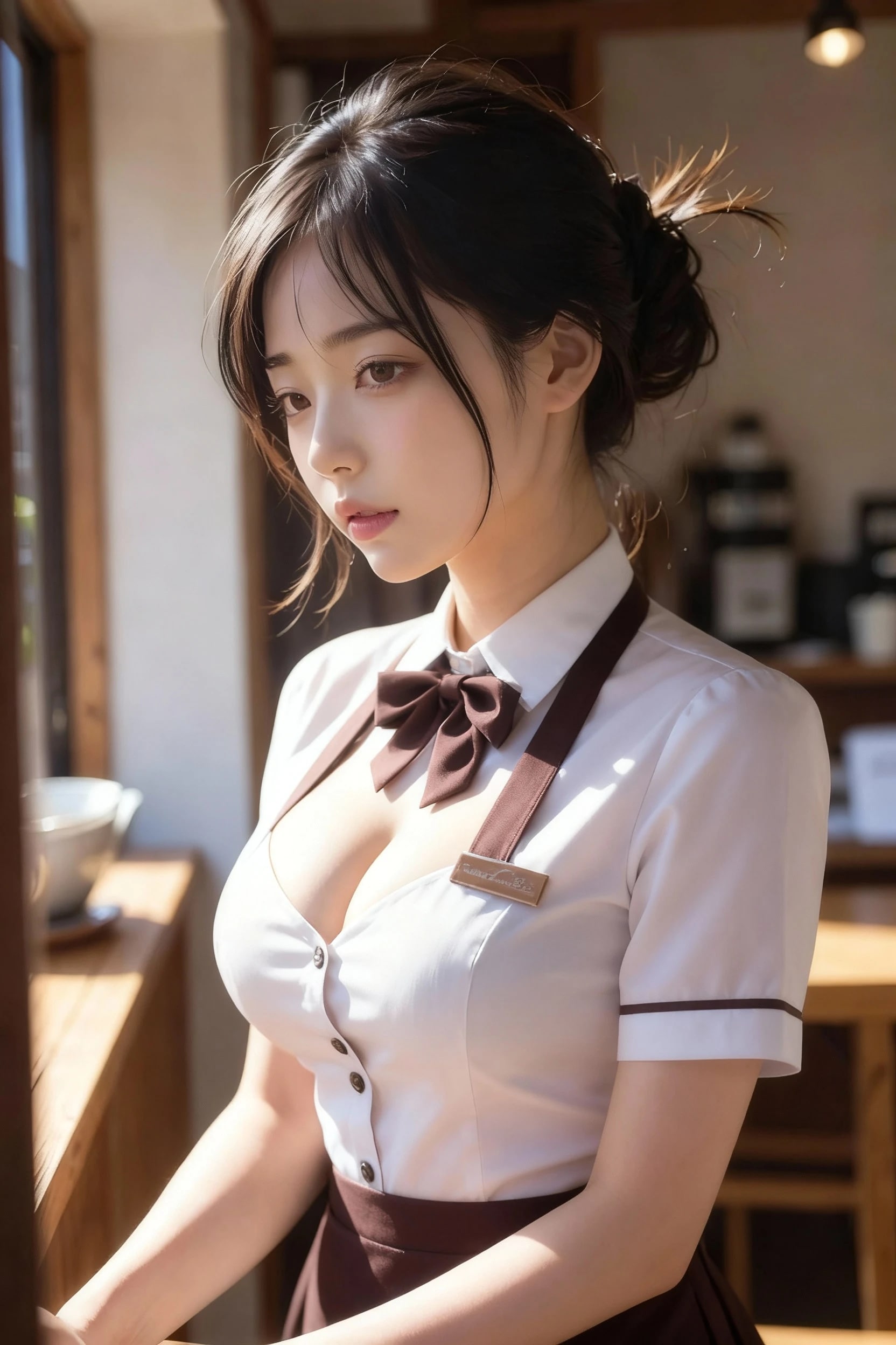 透明感のある巨乳カフェ店員