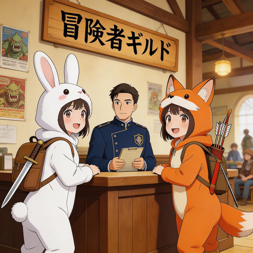 【All0403c】きぐるみパーティ冒険者ギルドに登録する（モデル: Seedream 5.0）