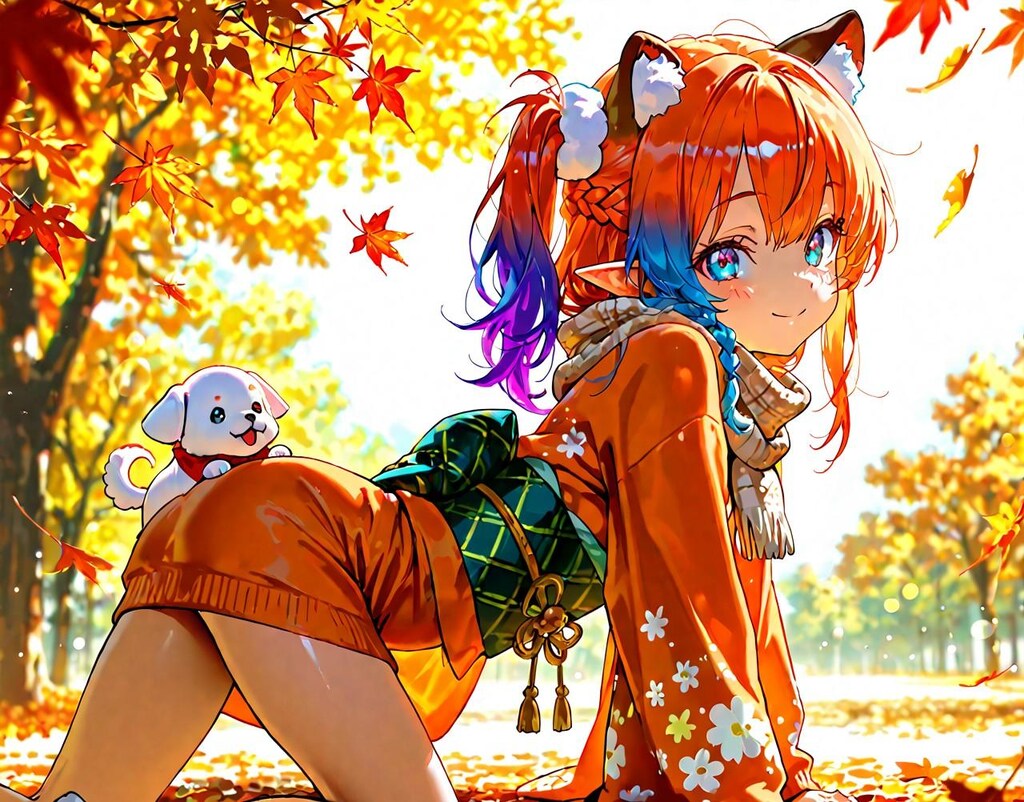 7枚）子犬と紅葉