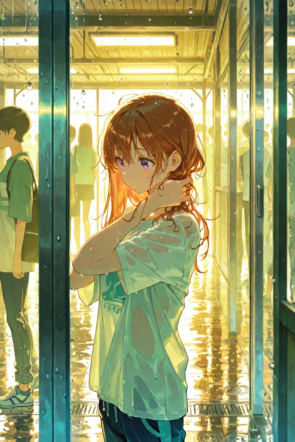 雨の練習をしてました