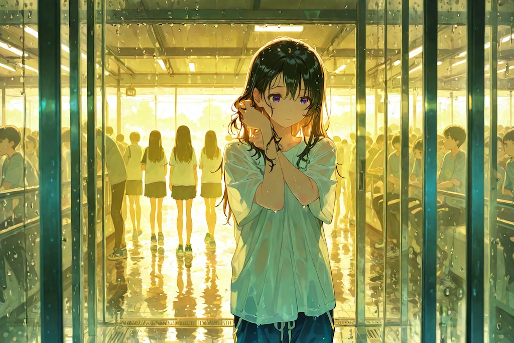 雨の練習をしてました